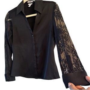 Express Women’s Black Button Down with Lace Long Sleeves size XS